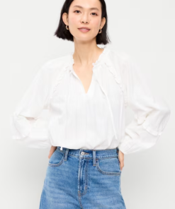 Long-Sleeve Ruffled Popover Top