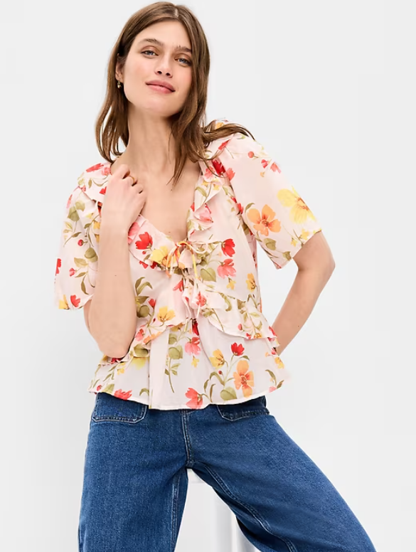 Ruffle Tie-Front Top