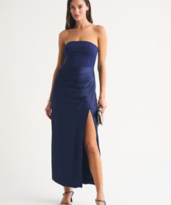 Bra-Free Strapless Draped Maxi Dress